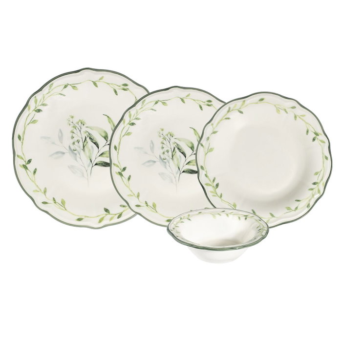 Hermia Olivessa 24 Juego de cena de porcelana, 24 piezas, blanco y verde